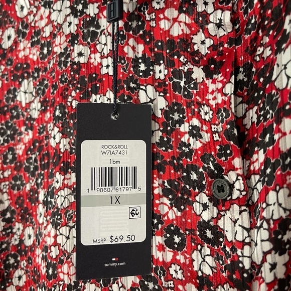 Tommy Hilfiger floral cuff sleeves ruffled collar button up shirt plus size - Picture 7 of 10